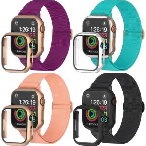 imageNylon Watch Band For Apple Watch 123 Adjustable Strap 4 pack with Case Sapphire Blue Dark Raspberry Charcoal Black Tropical Peach 38mm