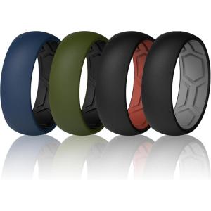 imageThunderFit Mens Air Groove 78mm Wide 18mm Thick Silicone Rings Variety Multipack 17Pack C BlackGrey  BlackRed  DarkBlueBlack  Olive GreenBlack