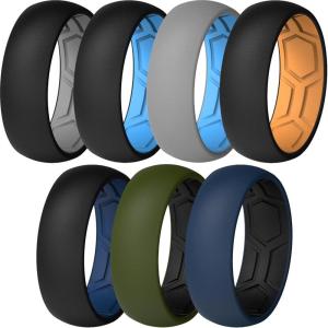 imageThunderFit Mens Air Groove 78mm Wide 18mm Thick Silicone Rings Variety Multipack 17Pack D BlackOrange  BlackDarkBlue  Dark BlueBlack  OliveGreenBlack  BlackGrey  BlackSkyBlue  GreySkyBlue