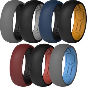 imageThunderFit Mens Air Groove 78mm Wide 18mm Thick Silicone Rings Variety Multipack 17Pack F BlackOrange  BlackRed  DarkBlueBlack  Dark RedBlack  BlackGrey  GreyBlack  GreySkyBlue