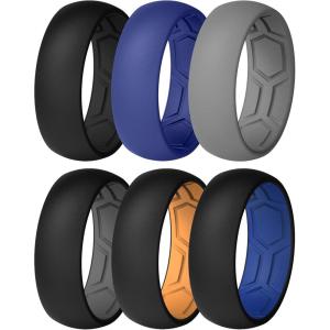 imageThunderFit Mens Air Groove 78mm Wide 18mm Thick Silicone Rings Variety Multipack 17Pack H Grey A  Black  Dark Blue B  Dark Blue HBlack  Orange EBlack  Grey BBlack