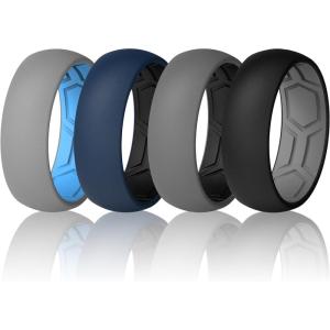 imageThunderFit Mens Air Groove 78mm Wide 18mm Thick Silicone Rings Variety Multipack 17Pack O BlackGrey  GreyBlack  DarkBlue Black  GreySkyBlue