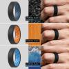 imageThunderFit Men Silicone Wedding Rings Breathable Pattern Engagement Bands 8mm Wide 22mm Thick  147 Variety MultipackPack J Sky BlueBlack  GreyBlack  BlackDark Blue  OrangeBlack  BlackOlive Green  Dark BlueBlack  Sky BlueGrey