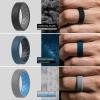 imageThunderFit Men Silicone Wedding Rings Breathable Pattern Engagement Bands 8mm Wide 22mm Thick  147 Variety MultipackPack J Sky BlueBlack  GreyBlack  BlackDark Blue  OrangeBlack  BlackOlive Green  Dark BlueBlack  Sky BlueGrey