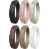imageThunderFit Silicone Rings for Women Rubber Engagement Wedding Bands Vine Design 55mm Wide 2mm Thick  468 Variety MultipackPack D Starlight  Pink Sand  Milk Tea  White  Smoke Violet  Black