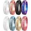 imageThunderFit Silicone Rings for Women Rubber Engagement Wedding Bands Vine Design 55mm Wide 2mm Thick  468 Variety MultipackPack F Pearl  Rose Gold C  Black  Galaxy A  White  Metallic Blue B  Rose Gold B  Metallic Pink A
