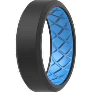 imageThunderFit Men Silicone Wedding Rings Breathable Pattern Engagement Bands 8mm Wide 22mm Thick  147 Variety MultipackPack B Sky BlueBlack