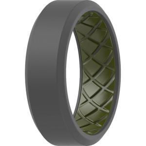 imageThunderFit Men Silicone Wedding Rings Breathable Pattern Engagement Bands 8mm Wide 22mm Thick  147 Variety MultipackPack C Olive GreenGrey