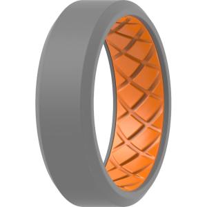 imageThunderFit Men Silicone Wedding Rings Breathable Pattern Engagement Bands 8mm Wide 22mm Thick  147 Variety MultipackPack D OrangeGrey
