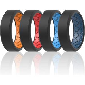 imageThunderFit Men Silicone Wedding Rings Breathable Pattern Engagement Bands 8mm Wide 22mm Thick  147 Variety MultipackPack F Sky BlueBlack  RedBlack  OrangeBlack  Dark BlueBlack