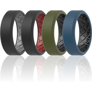 imageThunderFit Men Silicone Wedding Rings Breathable Pattern Engagement Bands 8mm Wide 22mm Thick  147 Variety MultipackPack H Dark RedBlack  BlackOlive Green  GreyBlack  BlackDark Blue
