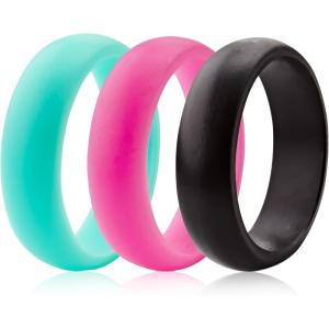 imageThunderFit Silicone Rings Wedding Bands for Women 56mm Wide 2mm Thick  34 Variety MultipackPack A Teal  Pink  Black