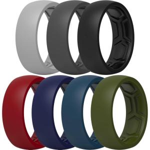 imageThunderFit Silicone Rings for Men Breathable Patterned Design Rubber Wedding Engagement Bands 87mm Wide 22mm Thick  147 Variety MultipackPack G Charcoal Black  Iron Grey  Lead Grey  Navy Blue  Midnight Blue  Olive Green  Chili Red