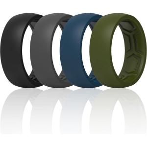 imageThunderFit Silicone Rings for Men Breathable Patterned Design Rubber Wedding Engagement Bands 87mm Wide 22mm Thick  147 Variety MultipackPack H Charcoal Black  Iron Grey  Midnight Blue  Olive Green