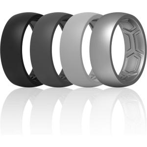 imageThunderFit Silicone Rings for Men Breathable Patterned Design Rubber Wedding Engagement Bands 87mm Wide 22mm Thick  147 Variety MultipackPack I Charcoal Black  Iron Grey  Smokey Grey  Grey Silver