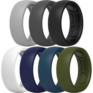 imageThunderFit Silicone Rings for Men Breathable Patterned Design Rubber Wedding Engagement Bands 87mm Wide 22mm Thick  147 Variety MultipackPack J Charcoal Black  Iron Grey  Smokey Grey  Navy Blue  Midnight Blue  Olive Green  Pure White