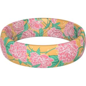 imageThunderFit Silicone Wedding Bands for Women Breathable Printed Design 55mm Wide 18mm ThickFloral Yellow Pattern
