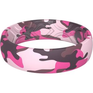 imageThunderFit Silicone Wedding Bands for Women Breathable Printed Design 55mm Wide 18mm ThickPink Grey Camo