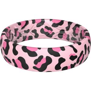 imageThunderFit Silicone Wedding Bands for Women Breathable Printed Design 55mm Wide 18mm ThickPink Leopard