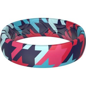 imageThunderFit Silicone Wedding Bands for Women Breathable Printed Design 55mm Wide 18mm ThickPlaid Color