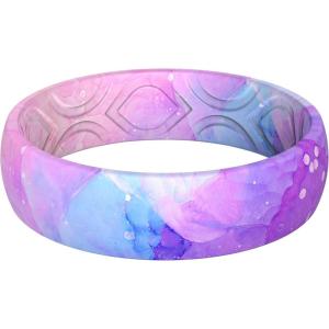 imageThunderFit Silicone Wedding Bands for Women Breathable Printed Design 56mm Wide 18mm Thick  12 Variety MultipackPack M Watercolor 2