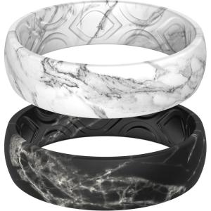 imageThunderFit Silicone Wedding Bands for Women Breathable Printed Design 56mm Wide 18mm Thick  12 Variety MultipackPack N White Marble  Black Marble