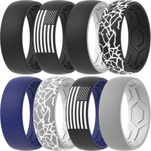 imageThunderFit Silicone Wedding Rings for Men 2 Layers Top Design Bands 85mm Wide 25mm Thick  14812 Variety MultipackPack B Dark Blue BBlack With Flag  BlackBlack With Flag  Dark Blue BDark Blue B  BlackBlack  WhiteGrey C With Features  BlackBlack With Features  WhiteBlack  WhiteGrey C