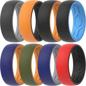 imageThunderFit Silicone Wedding Rings for Men 2 Layers Top Design Bands 85mm Wide 25mm Thick  14812 Variety MultipackPack F Grey CVery Dark Grey A  Orange EDark Blue B  BlackRed A  Orange EBlack  Sky Blue EBlack  Grey CDark Blue B  Orange EOlive Green  BlackOrange E