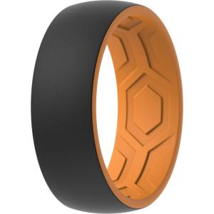 imageThunderFit Silicone Wedding Rings for Men 2 Layers Top Design Bands 85mm Wide 25mm Thick  14812 Variety MultipackPack G Orange EBlack