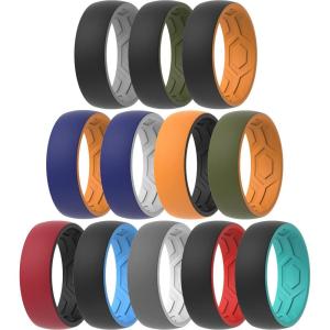 imageThunderFit Silicone Wedding Rings for Men 2 Layers Top Design Bands 85mm Wide 25mm Thick  14812 Variety MultipackPack I Orange EBlack  WhiteGrey B  Sky Blue EBlack  Olive GreenBlack  Red ABlack  Light Grey ADark Blue B  Orange EOlive Green  BlackOrange E  Grey CBlack  Orange EDark Blue B  BlackDark Red B  Teal ABlack