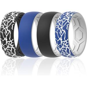 imageThunderFit Silicone Wedding Rings for Men 2 Layers Top Design Bands 85mm Wide 25mm Thick  14812 Variety MultipackPack J WhiteDark Blue F  WhiteBlack  BlackBlack With Features  WhiteDark Blue F With Features