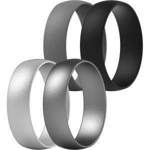 imageThunderFit Unisex Silicone Wedding Rings Rubber Engagement Bands 6mm Wide 165mm Thick  1234567 Variety MultipackPack D Black  Grey  Silver  Dark Silver