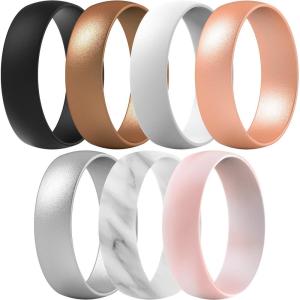 imageThunderFit Unisex Silicone Wedding Rings Rubber Engagement Bands 6mm Wide 165mm Thick  1234567 Variety MultipackPack F Bronze  White  Rose Gold  Women Silver  Light Pink Mix  Marble  Black