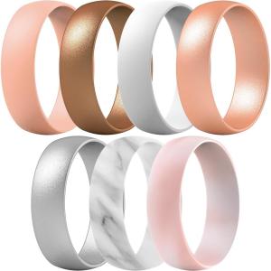 imageThunderFit Unisex Silicone Wedding Rings Rubber Engagement Bands 6mm Wide 165mm Thick  1234567 Variety MultipackPack G Bronze  White  Rose Gold  Women Silver  Light Pink Mix  Marble  Light Peach