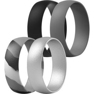 imageThunderFit Unisex Silicone Wedding Rings Rubber Engagement Bands 6mm Wide 165mm Thick  1234567 Variety MultipackPack K Grey Camo  Black  Grey  Silver