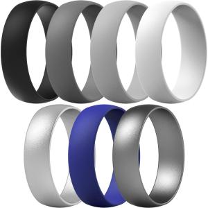 imageThunderFit Unisex Silicone Wedding Rings Rubber Engagement Bands 6mm Wide 165mm Thick  1234567 Variety MultipackPack M Silver  White  Dark Silver  Black  Dark Grey  Dark Blue  Light Grey