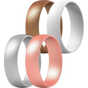 imageThunderFit Unisex Silicone Wedding Rings Rubber Engagement Bands 6mm Wide 165mm Thick  1234567 Variety MultipackPack S Bronze  White  Silver  Rose Gold