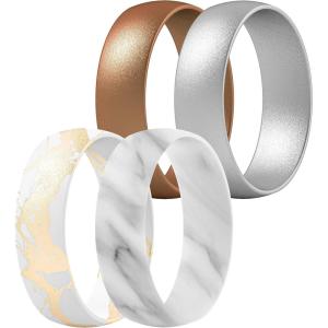 imageThunderFit Unisex Silicone Wedding Rings Rubber Engagement Bands 6mm Wide 165mm Thick  1234567 Variety MultipackPack W Bronze  Marble Gold  Marble  Silver