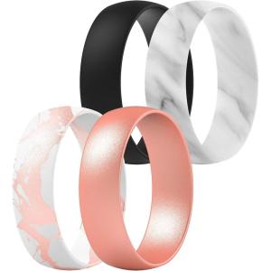 imageThunderFit Unisex Silicone Wedding Rings Rubber Engagement Bands 6mm Wide 165mm Thick  1234567 Variety MultipackPack Y Marble  Black  Marble Rose Gold  Rose Gold