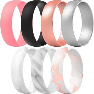 imageThunderFit Unisex Silicone Wedding Rings Rubber Engagement Bands 6mm Wide 165mm Thick  1234567 Variety MultipackPack Z Marble  Marble Rose Gold  Marble Glitter Silver  Black  Rose Gold  Silver  Faint Red