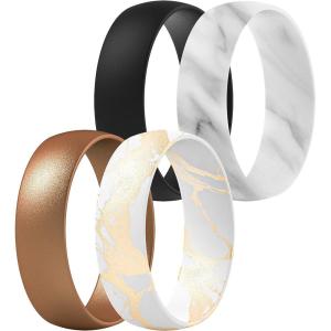 imageThunderFit Unisex Silicone Wedding Rings Rubber Engagement Bands 6mm Wide 165mm Thick  1234567 Variety MultipackPack ZC Bronze  Marble Gold  Marble  Black