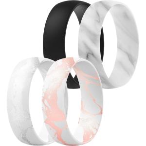 imageThunderFit Unisex Silicone Wedding Rings Rubber Engagement Bands 6mm Wide 165mm Thick  1234567 Variety MultipackPack ZD Marble  Marble Rose Gold  Marble Glitter Silver  Black