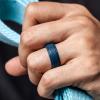 imageThunderFit Silicone Wedding Rings for Men  Step Edge Sleek Design Rubber Engagement Bands  8mm Width  2mm ThicknessDark Blue