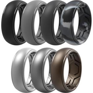 imageThunderFit Silicone Rings for Men Breathable Edition Step Edge Rubber Engagement Bands 84mm Wide 22mm Thick  147 Variety MultipackPack E Charcoal Black  Iron Grey  Lead Grey  Grey Camo  Metallic Bronze  Dark Silver  Grey Silver