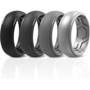 imageThunderFit Silicone Rings for Men Breathable Edition Step Edge Rubber Engagement Bands 84mm Wide 22mm Thick  147 Variety MultipackPack F Charcoal Black  Iron Grey  Lead Grey  Grey Silver