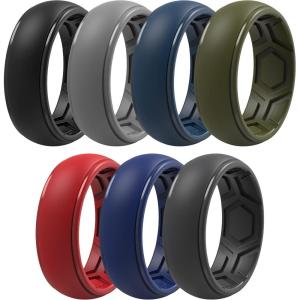 imageThunderFit Silicone Rings for Men Breathable Edition Step Edge Rubber Engagement Bands 84mm Wide 22mm Thick  147 Variety MultipackPack G Charcoal Black  Iron Grey  Lead Grey  Navy Blue  Midnight Blue  Olive Green  Chili Red