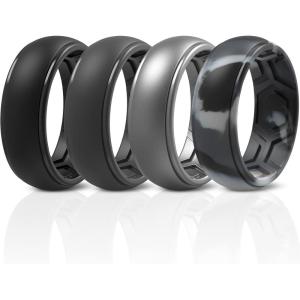 imageThunderFit Silicone Rings for Men Breathable Edition Step Edge Rubber Engagement Bands 84mm Wide 22mm Thick  147 Variety MultipackPack H Pack H Charcoal Black  Iron Grey  Metallic Grey  Grey Camo
