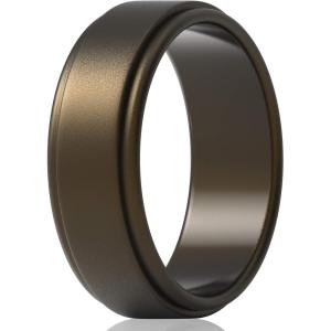 imageThunderFit Silicone Wedding Rings for Men  Step Edge Sleek Design Rubber Engagement Bands  8mm Width  2mm ThicknessBronze