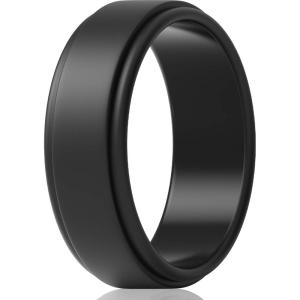imageThunderFit Silicone Wedding Rings for Men  Step Edge Sleek Design Rubber Engagement Bands  8mm Width  2mm ThicknessCharcoal Black