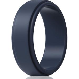 imageThunderFit Silicone Wedding Rings for Men  Step Edge Sleek Design Rubber Engagement Bands  8mm Width  2mm ThicknessDark Blue